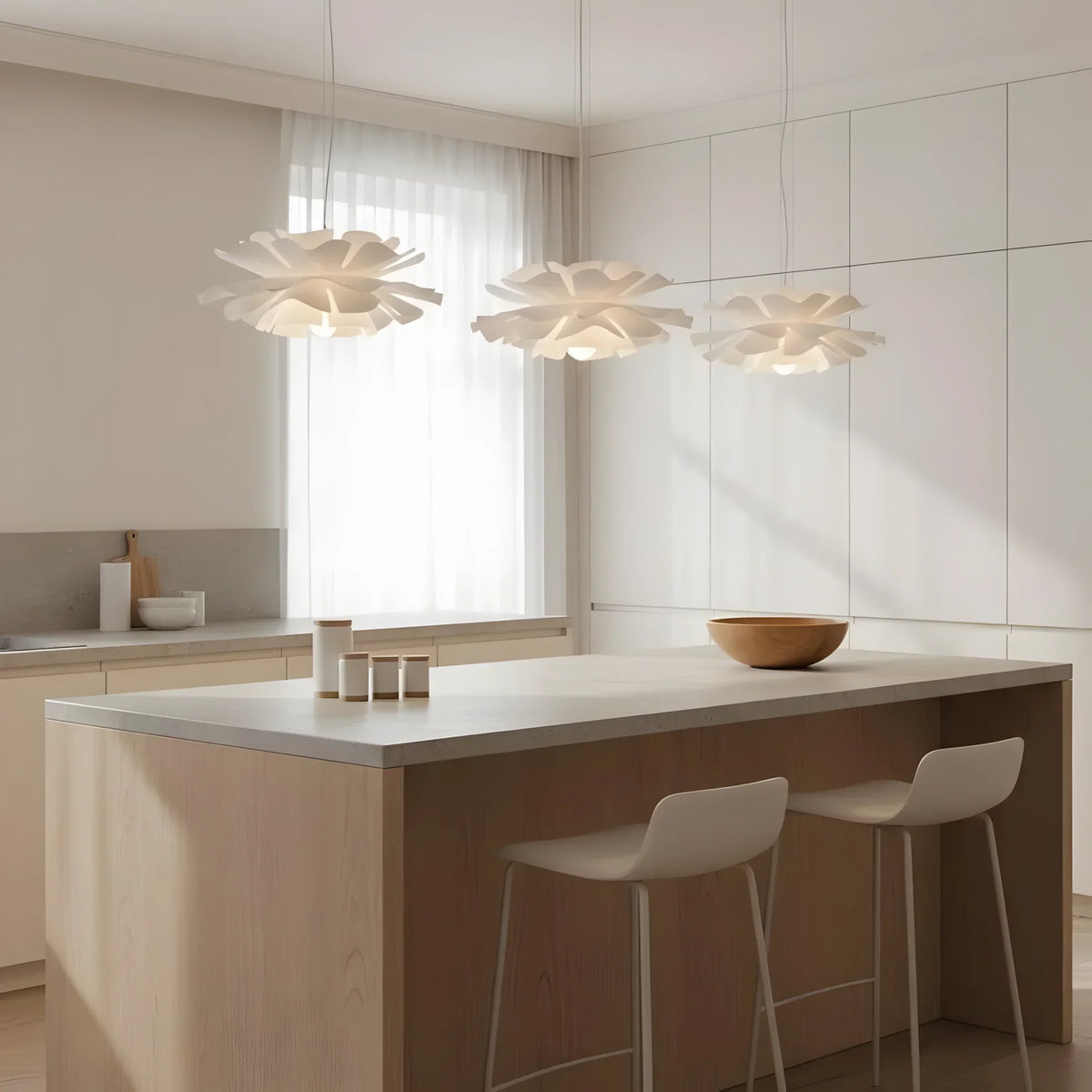 Japandi lotus flower pendant lamp with layered petals