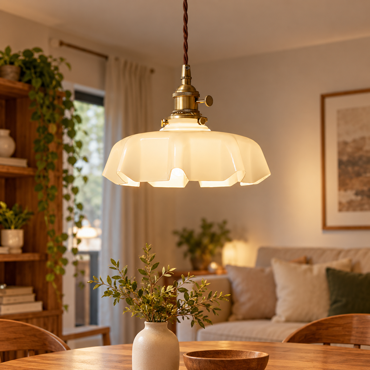 Ozdobna Lampa Sufitowa Wisząca Kwiat Szkło Faliste