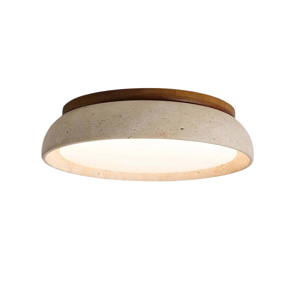 Minimalistyczna lampa sufitowa z trawertynu