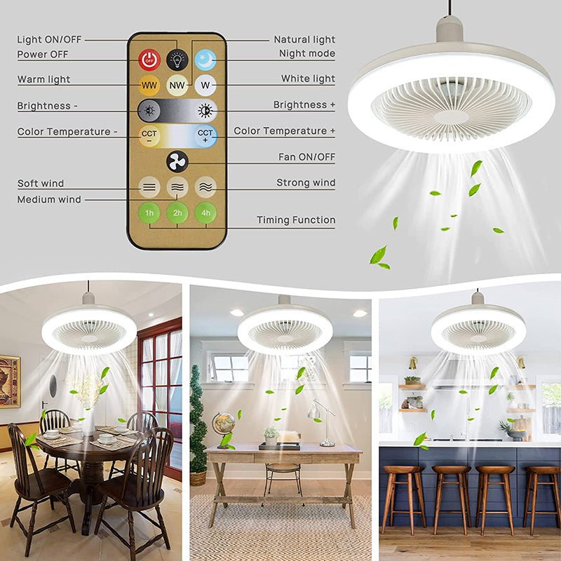 Wentylator sufitowy LED z pilotem – łatwy montaż na gwint E27