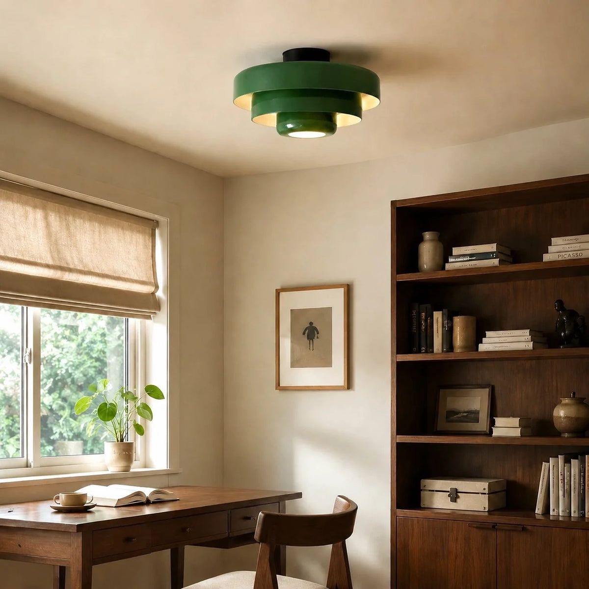 Okrągła lampa sufitowa Bauhaus do wnętrz Japandi