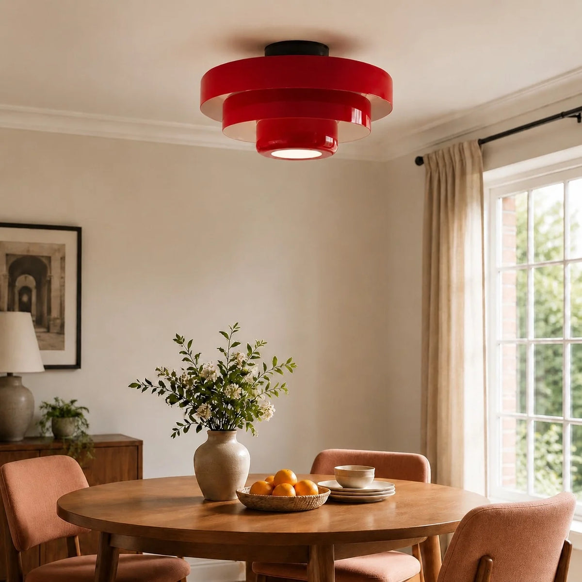 Okrągła lampa sufitowa Bauhaus do wnętrz Japandi