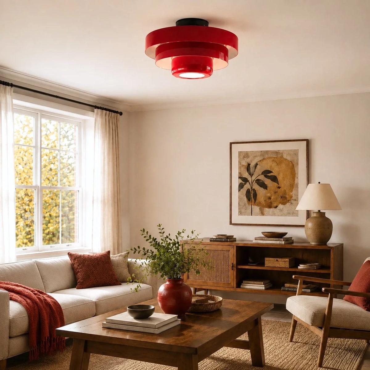 Okrągła lampa sufitowa Bauhaus do wnętrz Japandi
