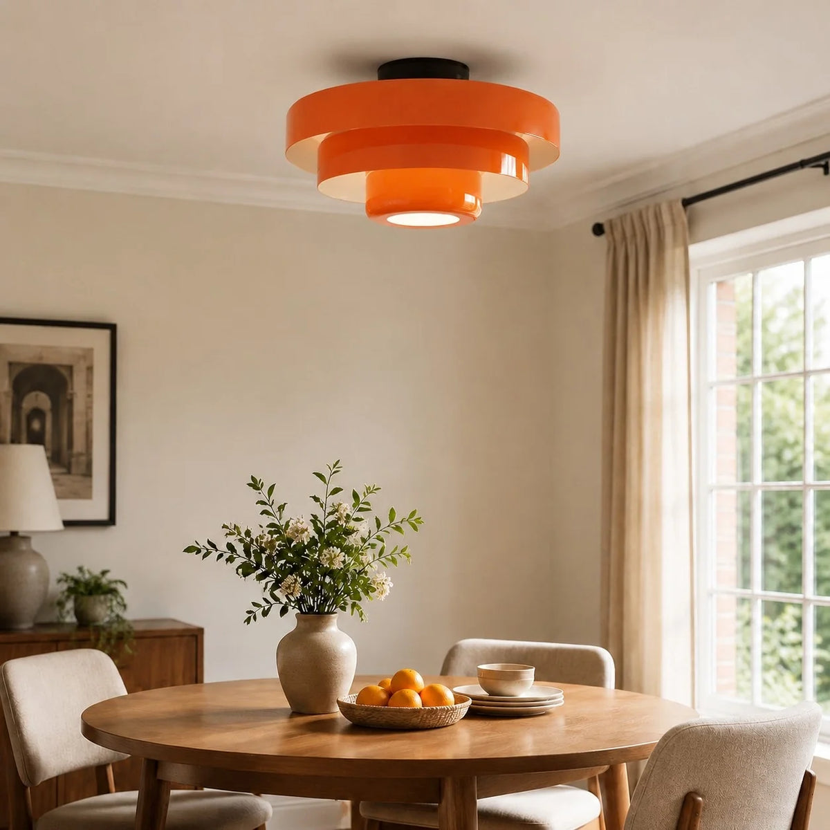 Okrągła lampa sufitowa Bauhaus do wnętrz Japandi