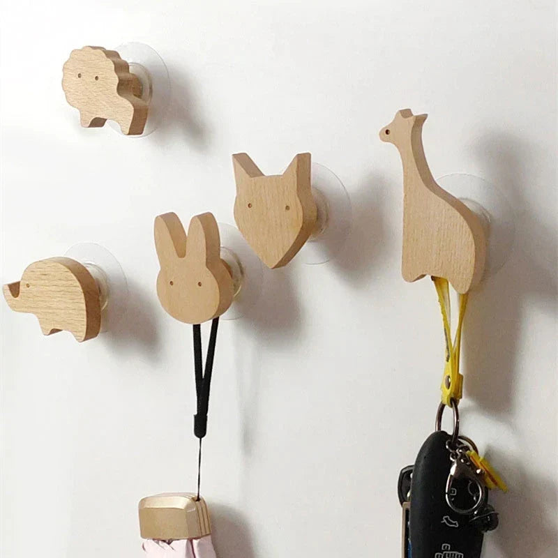 Houten wandhaak in dierenvorm met kleefbasis