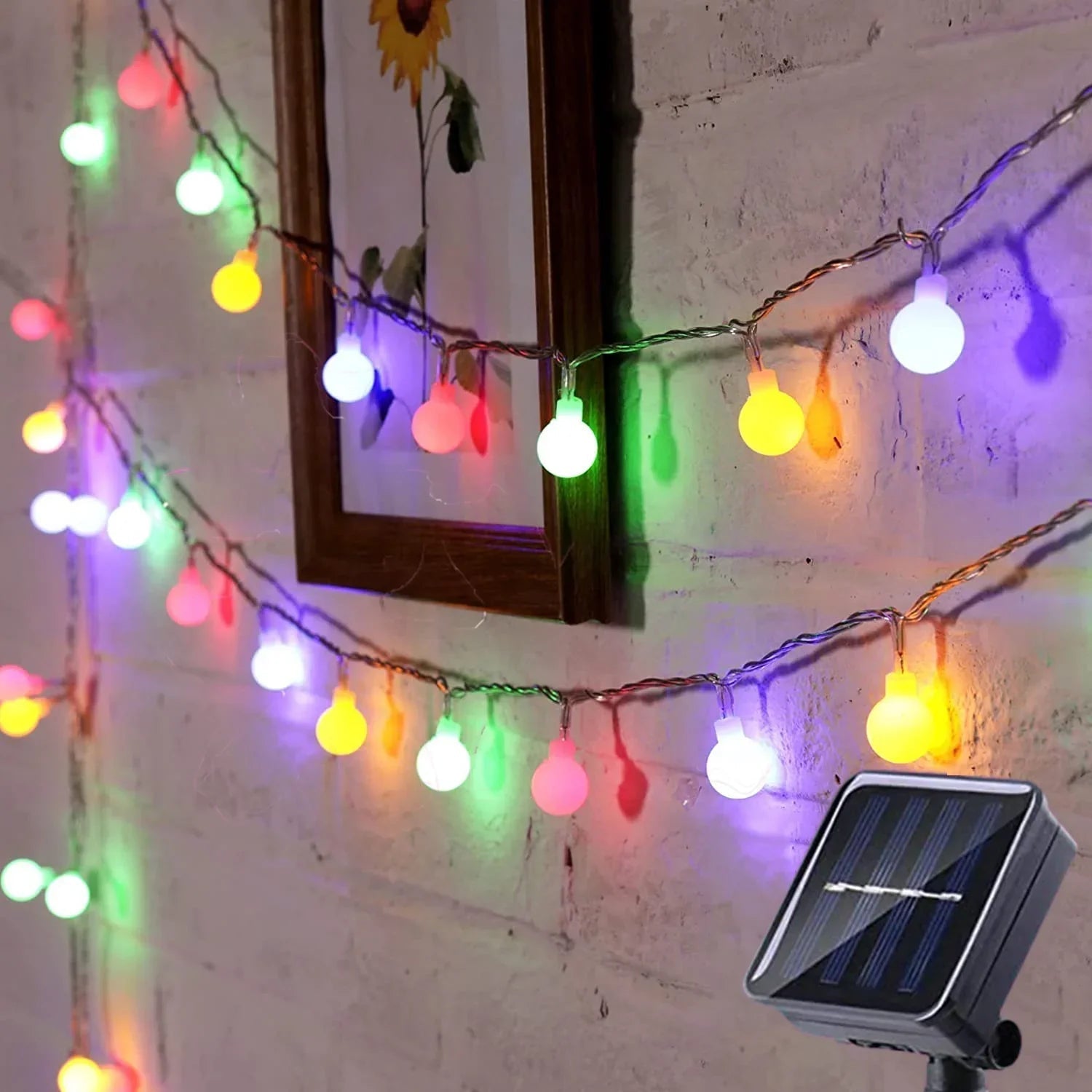 Solarna girlanda LED z kolorowymi kulkami