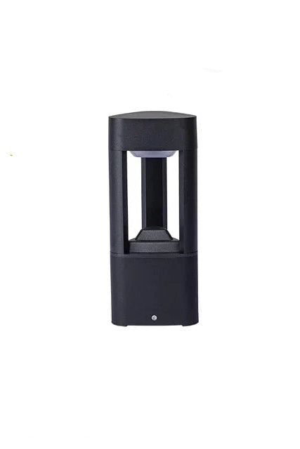 Ogrodowa lampa LED typu słupek w czarnej prostokątnej obudowie