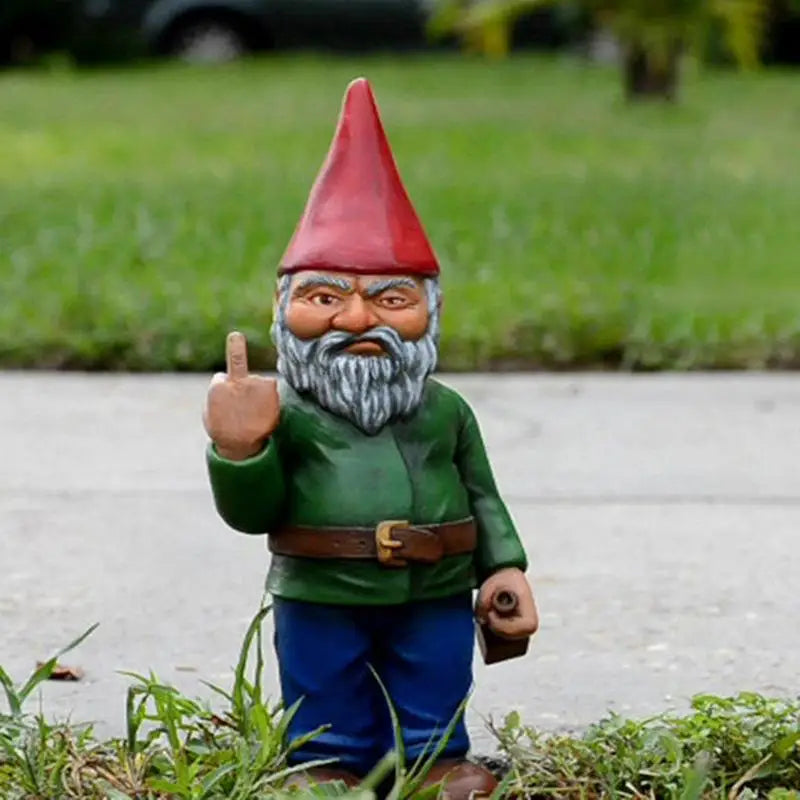 Grappige tuinkabouter met handgebaar decoratief beeldje