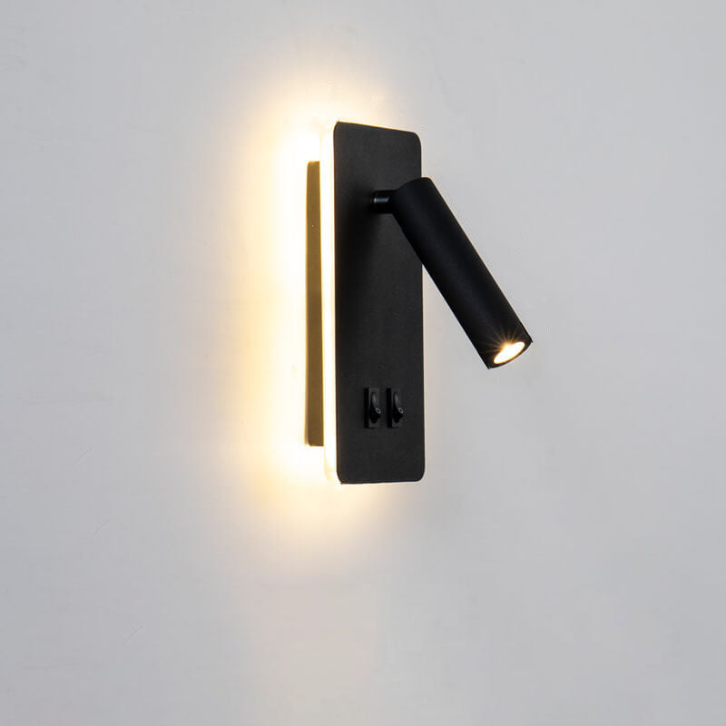 Minimalist LED wall sconce with a rotating reading spotlight