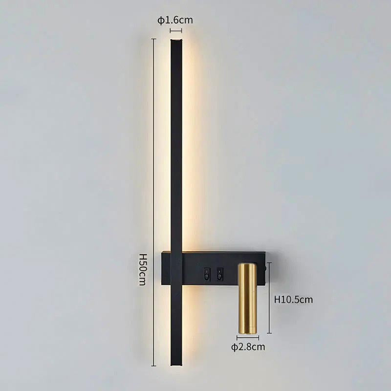 Lampa ścienna z pionową listwą i regulowanym reflektorem