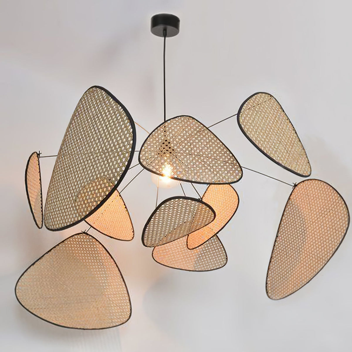Retro bamboo lampshade for a chandelier with woven fabric