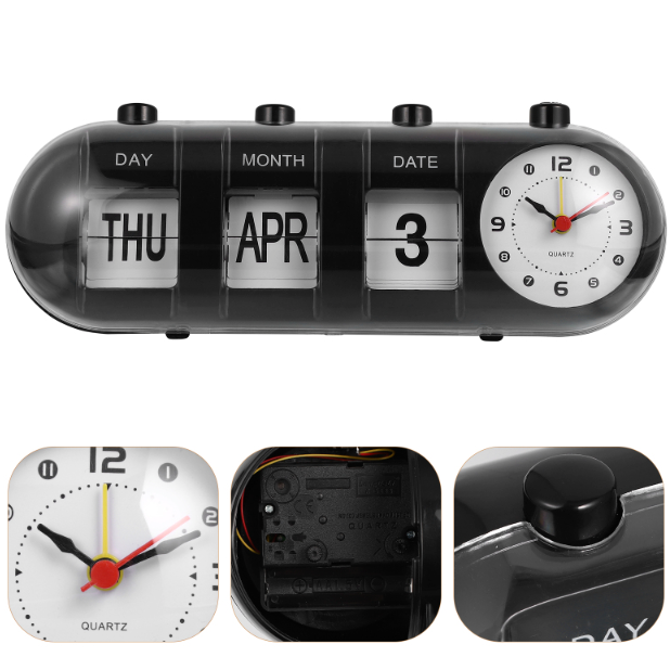 Table clock with calendar and analog dial