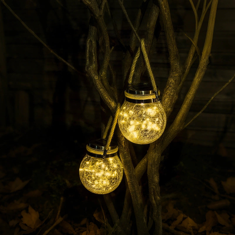Zewnętrzna lampa wisząca z szklaną kulą i uchwytem z liny