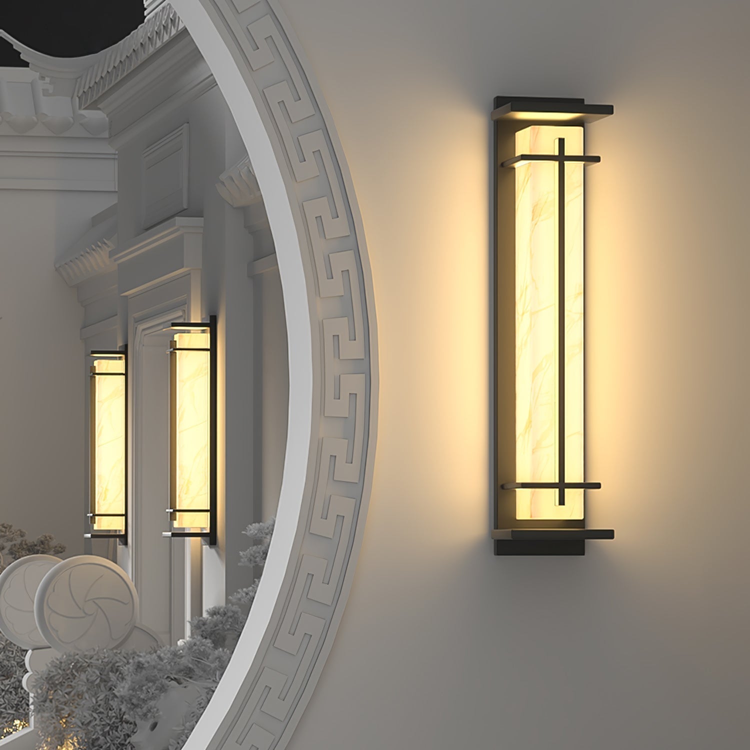 Zewnętrzna lampa ścienna z pionowym prostokątnym panelem