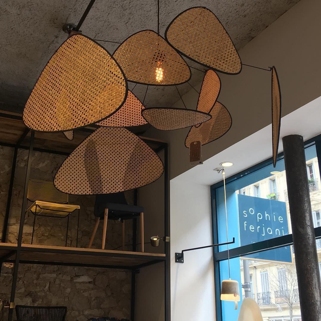 Retro bamboo lampshade for a chandelier with woven fabric