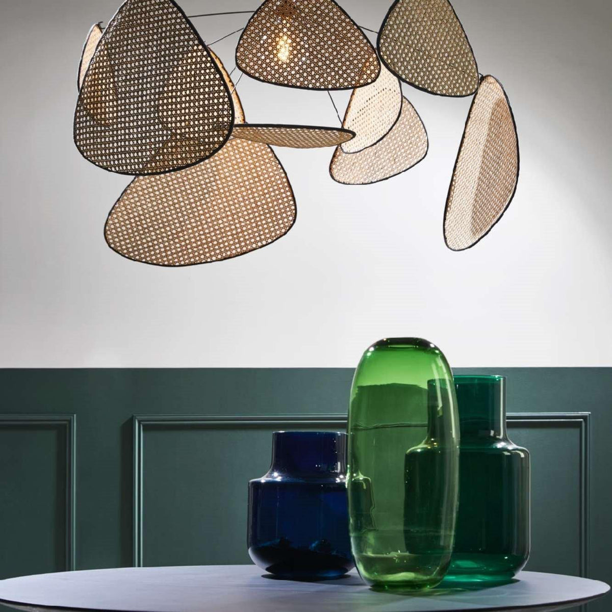 Retro bamboo lampshade for a chandelier with woven fabric