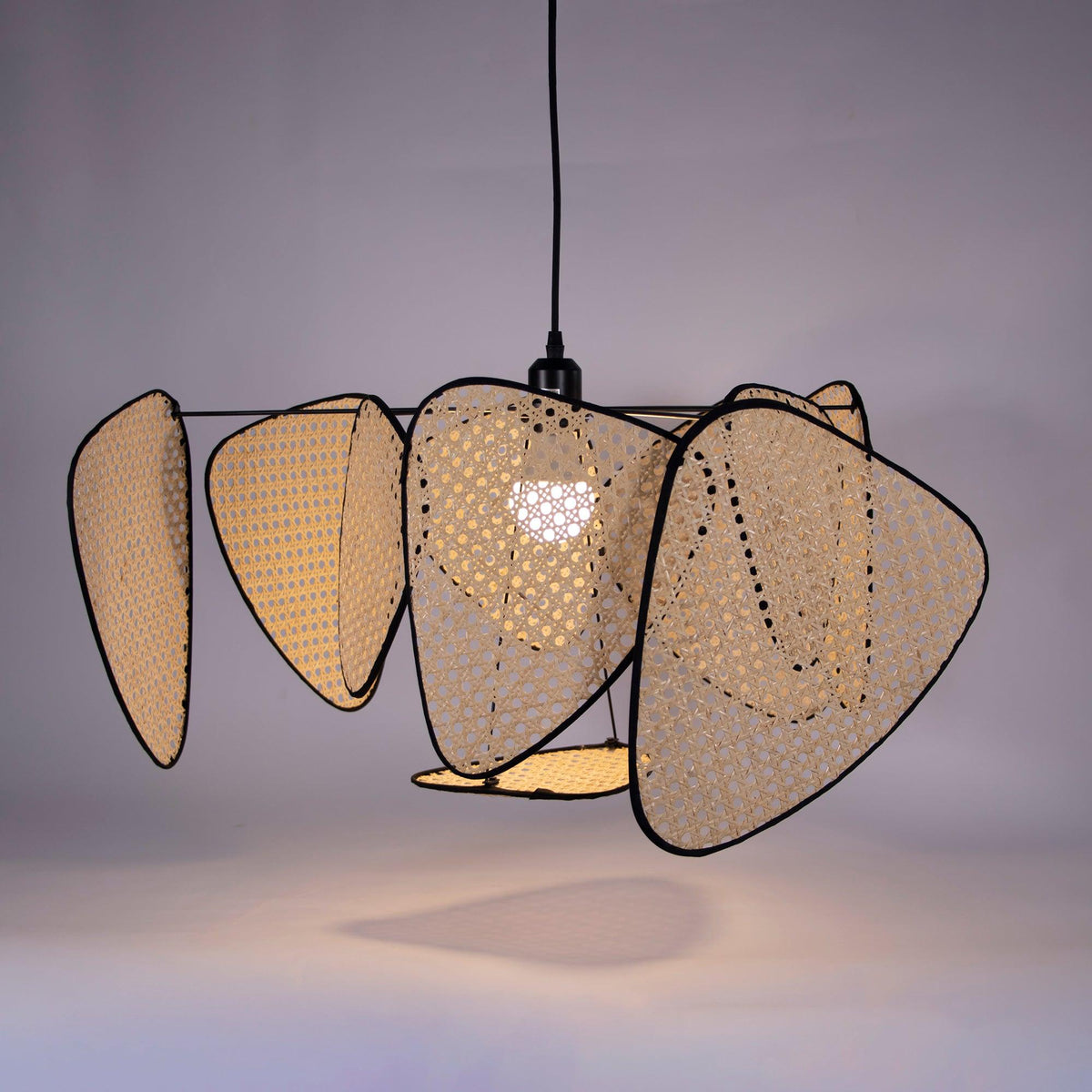 Retro bamboo lampshade for a chandelier with woven fabric