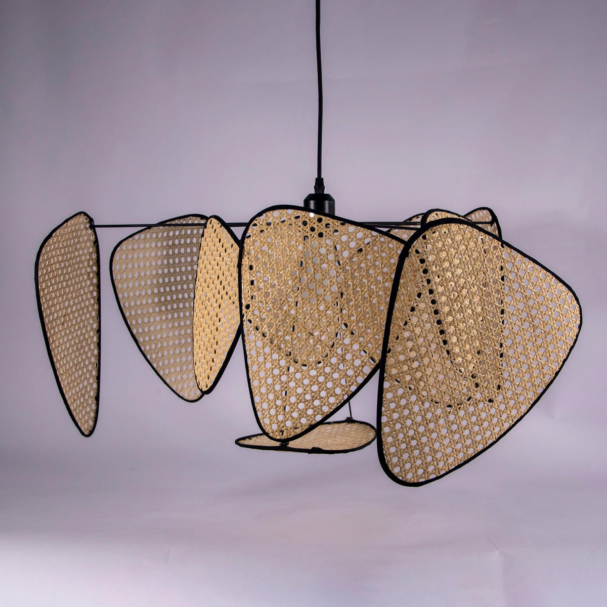 Retro bamboo lampshade for a chandelier with woven fabric