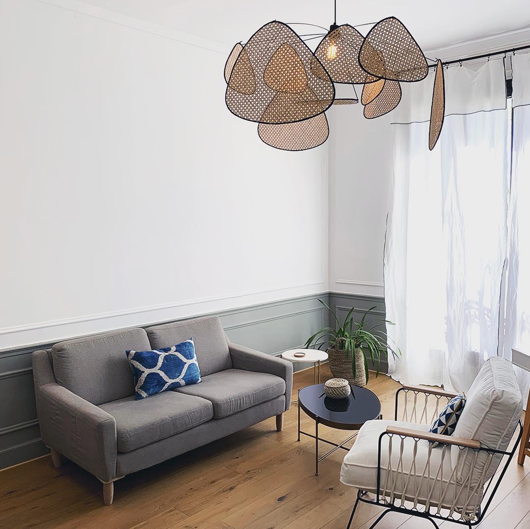 Retro bamboo lampshade for a chandelier with woven fabric