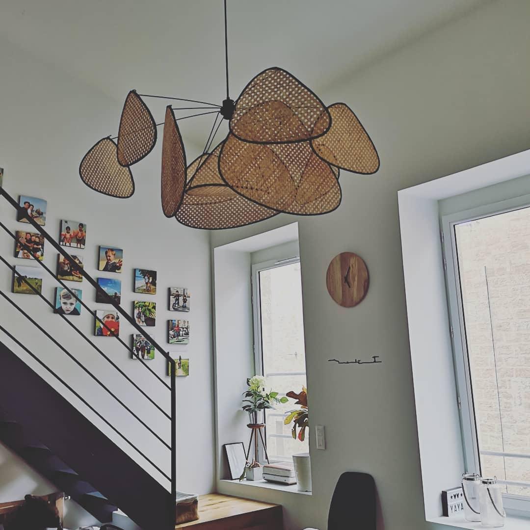 Retro bamboo lampshade for a chandelier with woven fabric