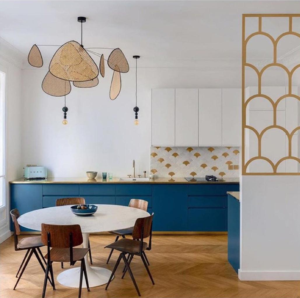 Retro bamboo lampshade for a chandelier with woven fabric
