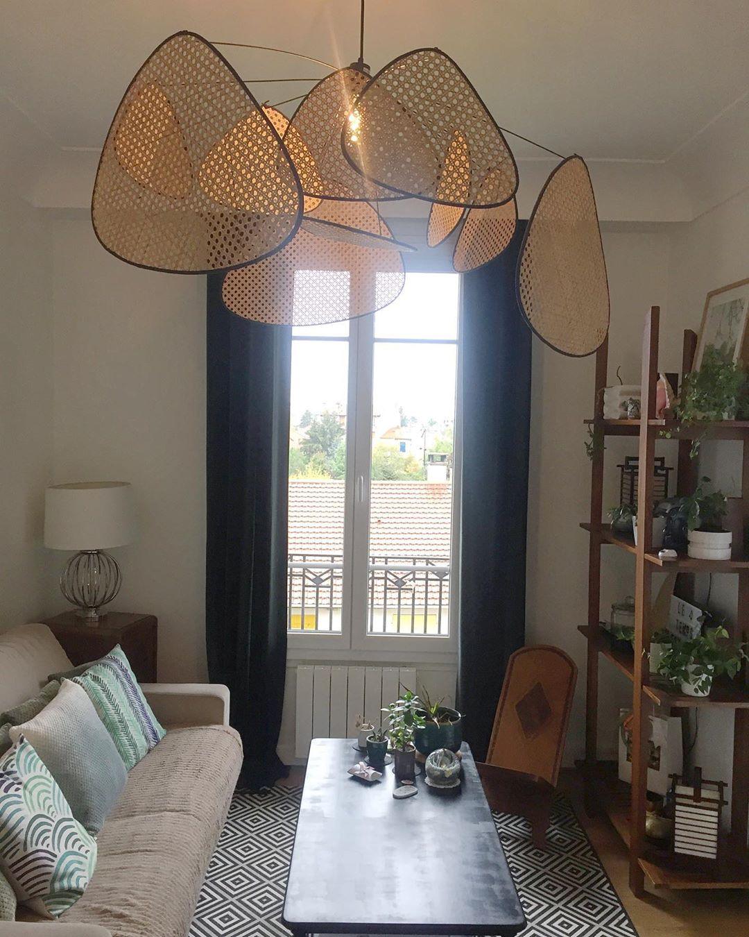 Retro bamboo lampshade for a chandelier with woven fabric