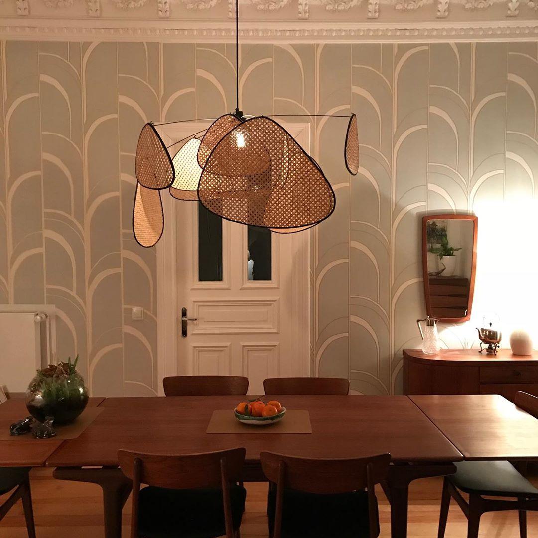 Retro bamboo lampshade for a chandelier with woven fabric