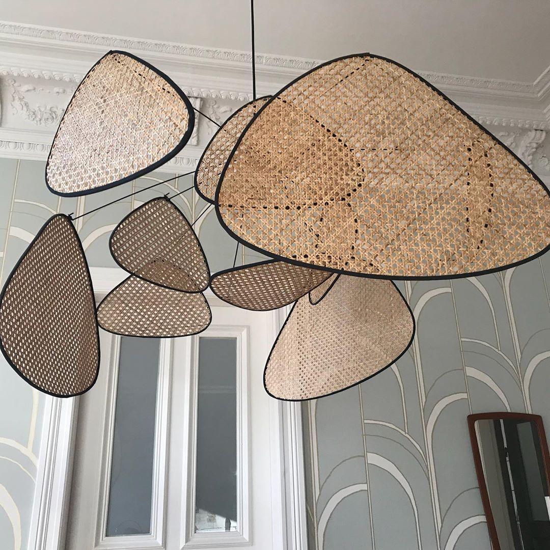 Retro bamboo lampshade for a chandelier with woven fabric