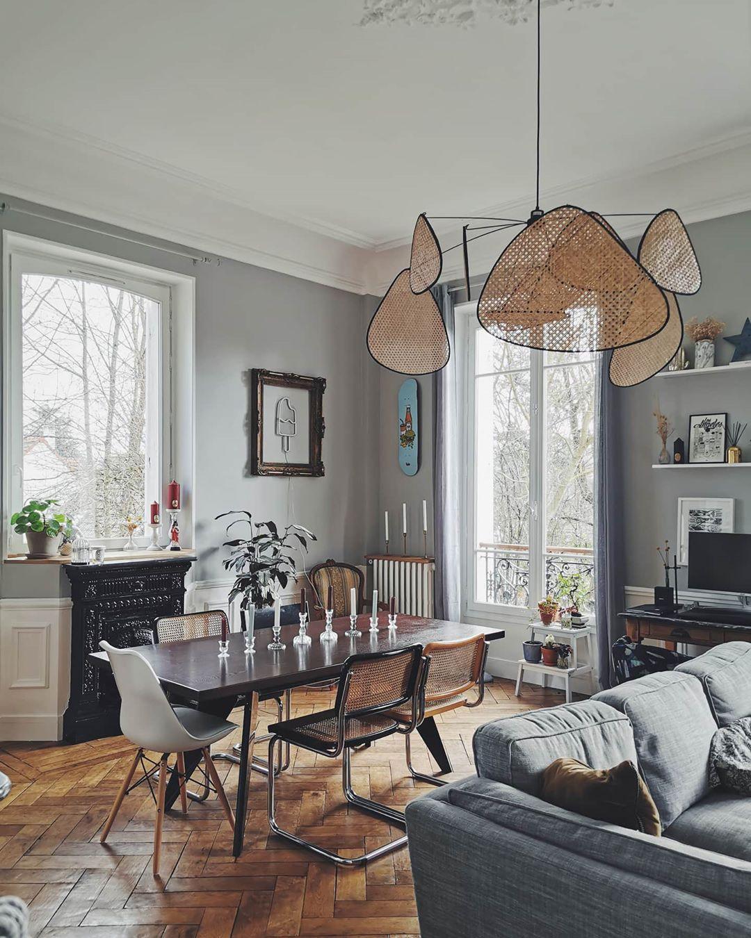 Retro bamboo lampshade for a chandelier with woven fabric