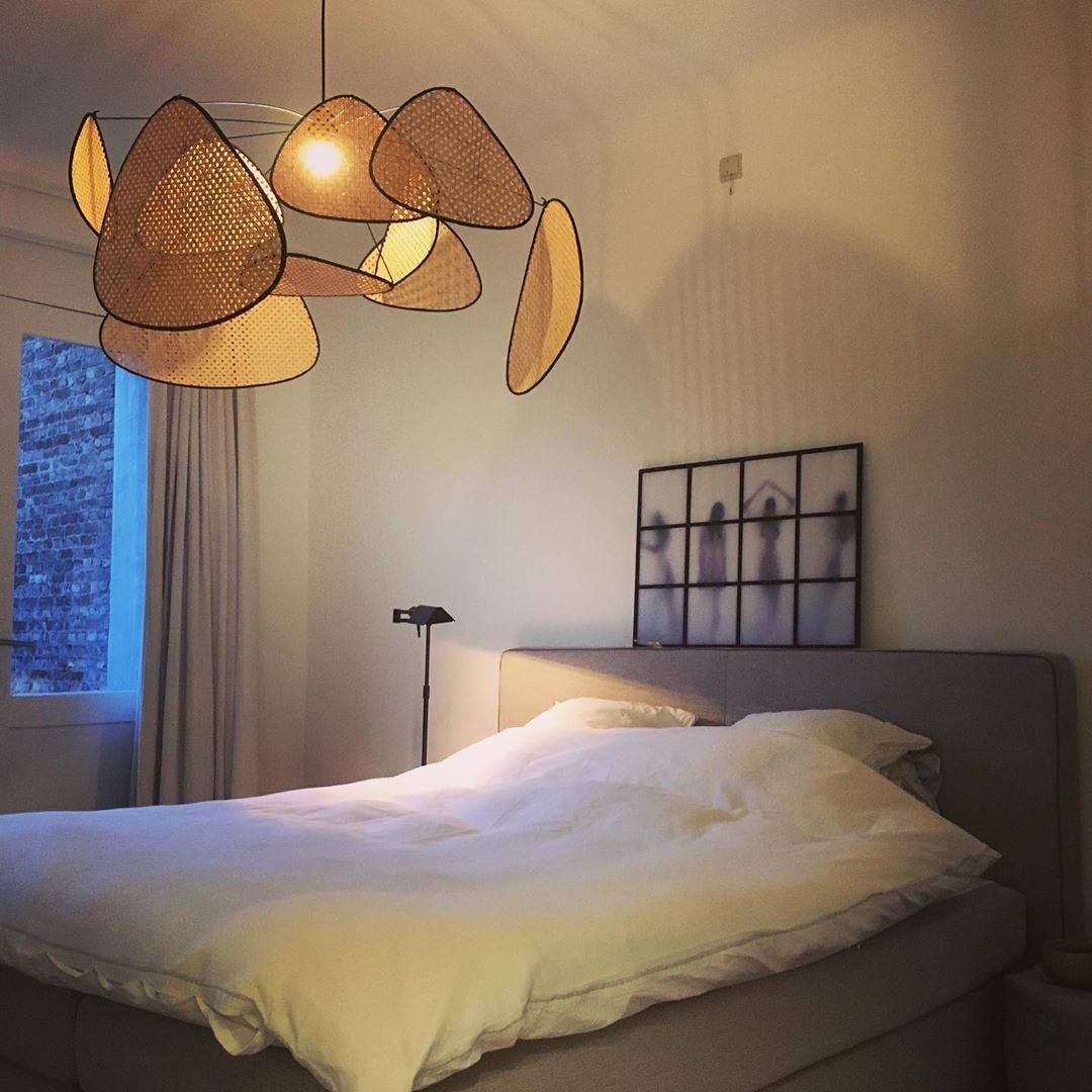 Retro bamboo lampshade for a chandelier with woven fabric