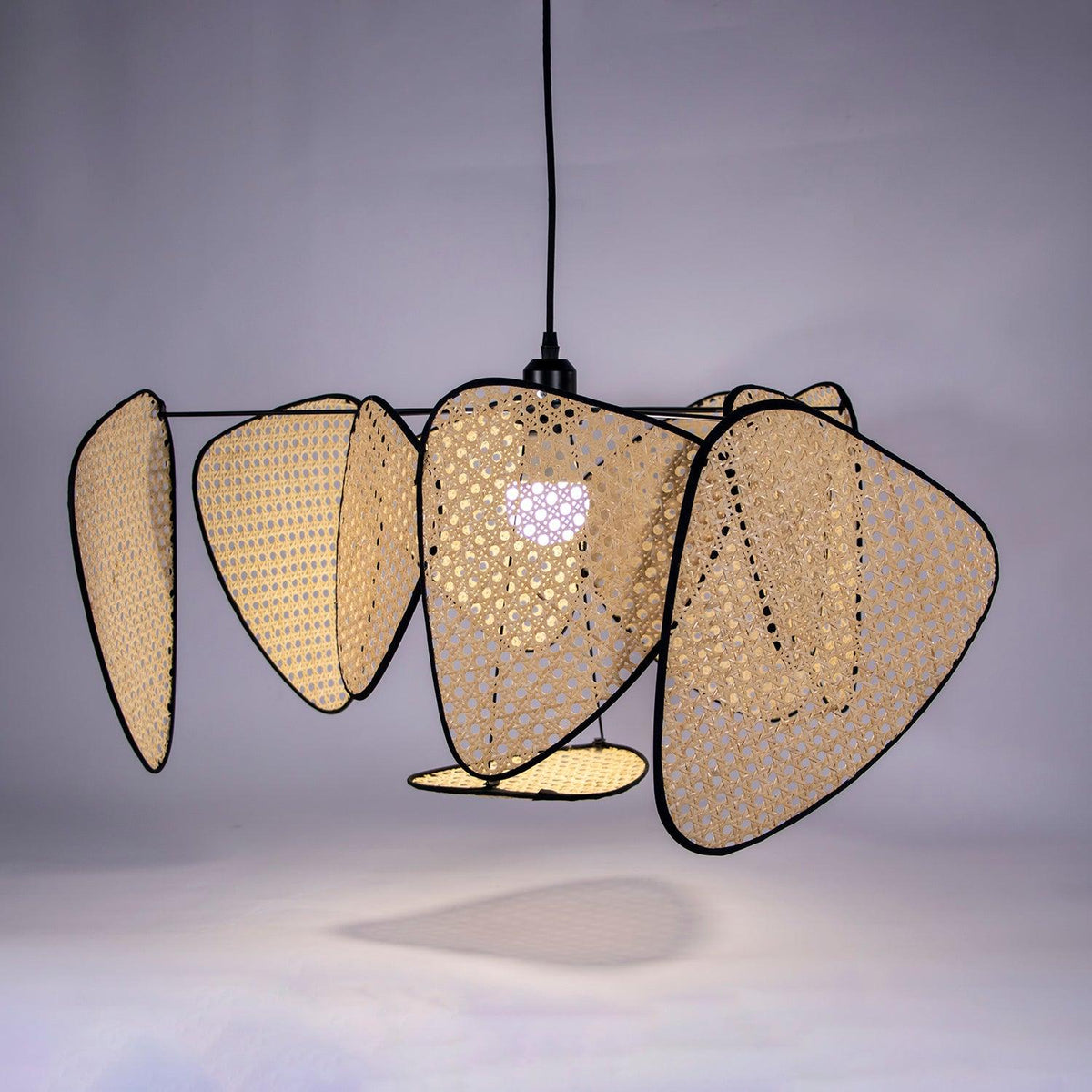 Retro bamboo lampshade for a chandelier with woven fabric