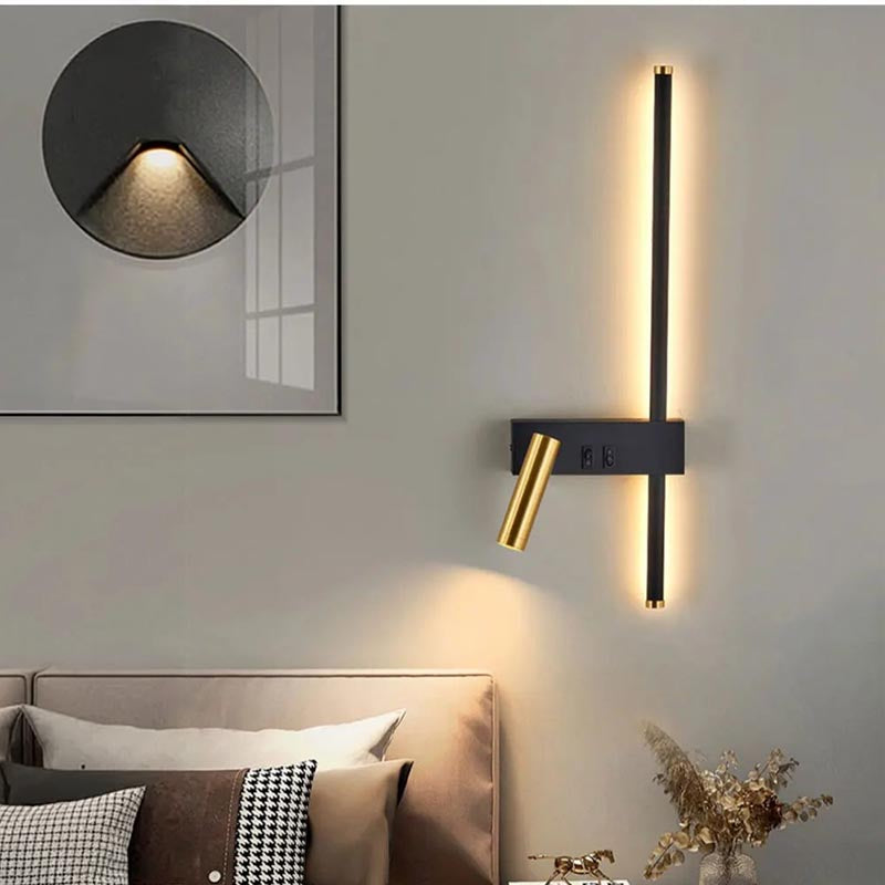 Lampa ścienna z pionową listwą i regulowanym reflektorem