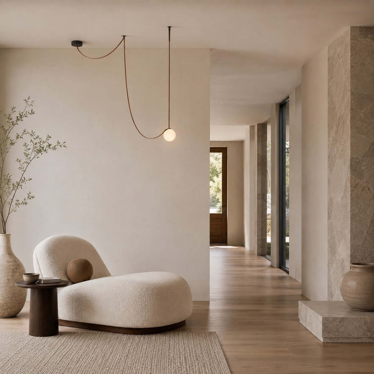Modern ceiling light with an asymmetrical design and illuminated spheres