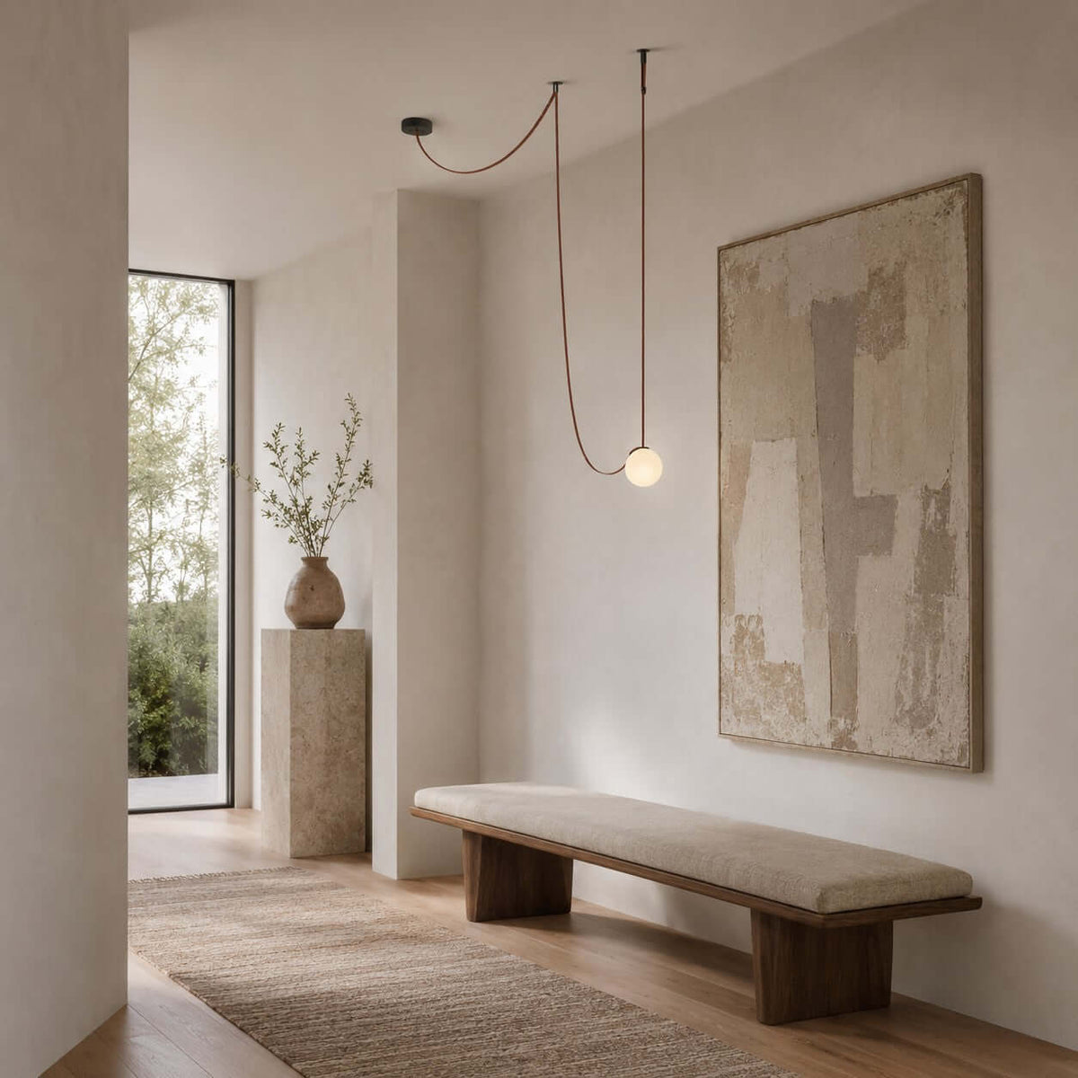 Modern ceiling light with an asymmetrical design and illuminated spheres