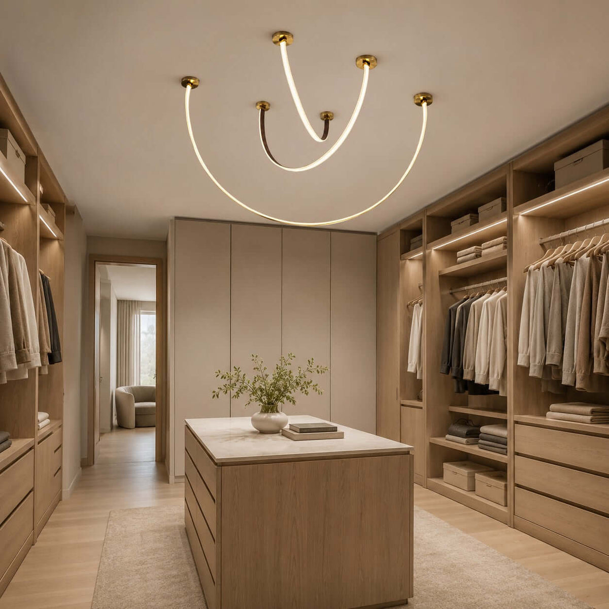 Modern LED ceiling light for hallways with curved arms