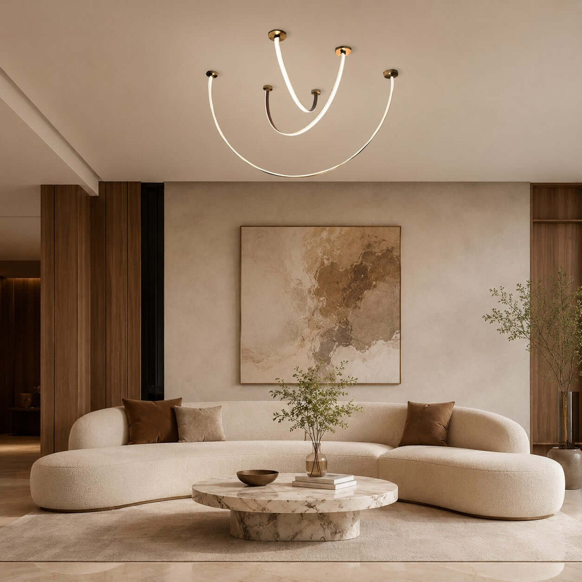 Modern LED ceiling light for hallways with curved arms