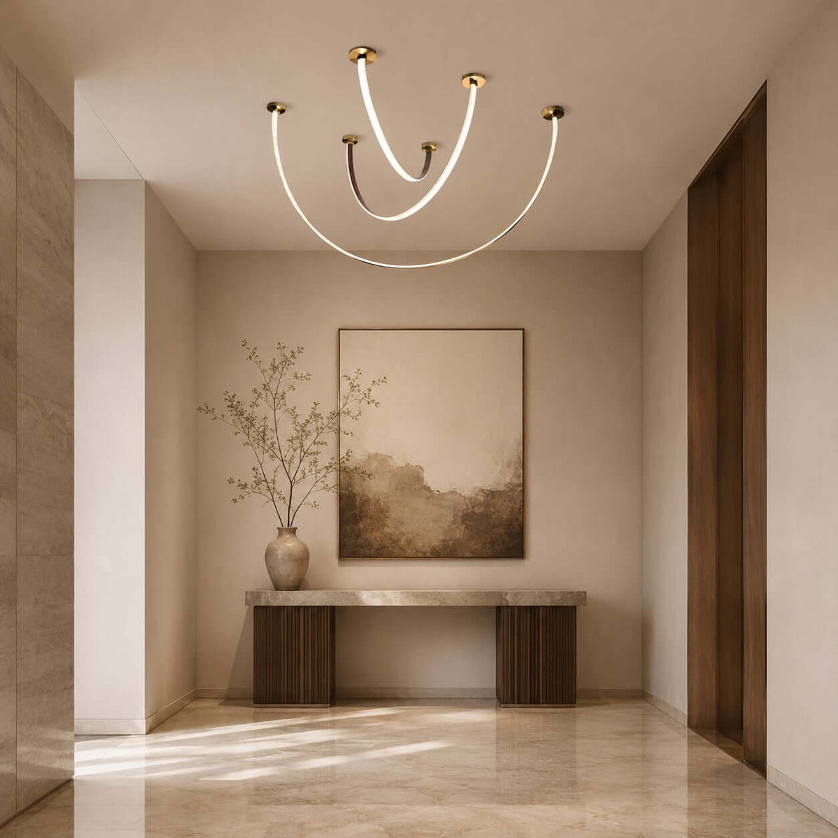 Modern LED ceiling light for hallways with curved arms