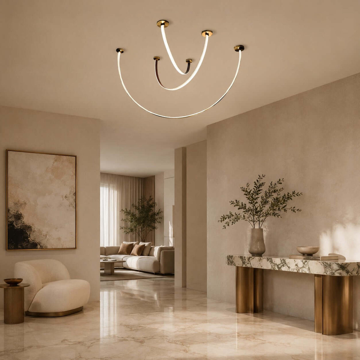 Modern LED ceiling light for hallways with curved arms