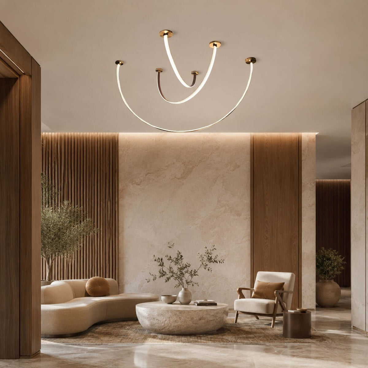 Modern LED ceiling light for hallways with curved arms