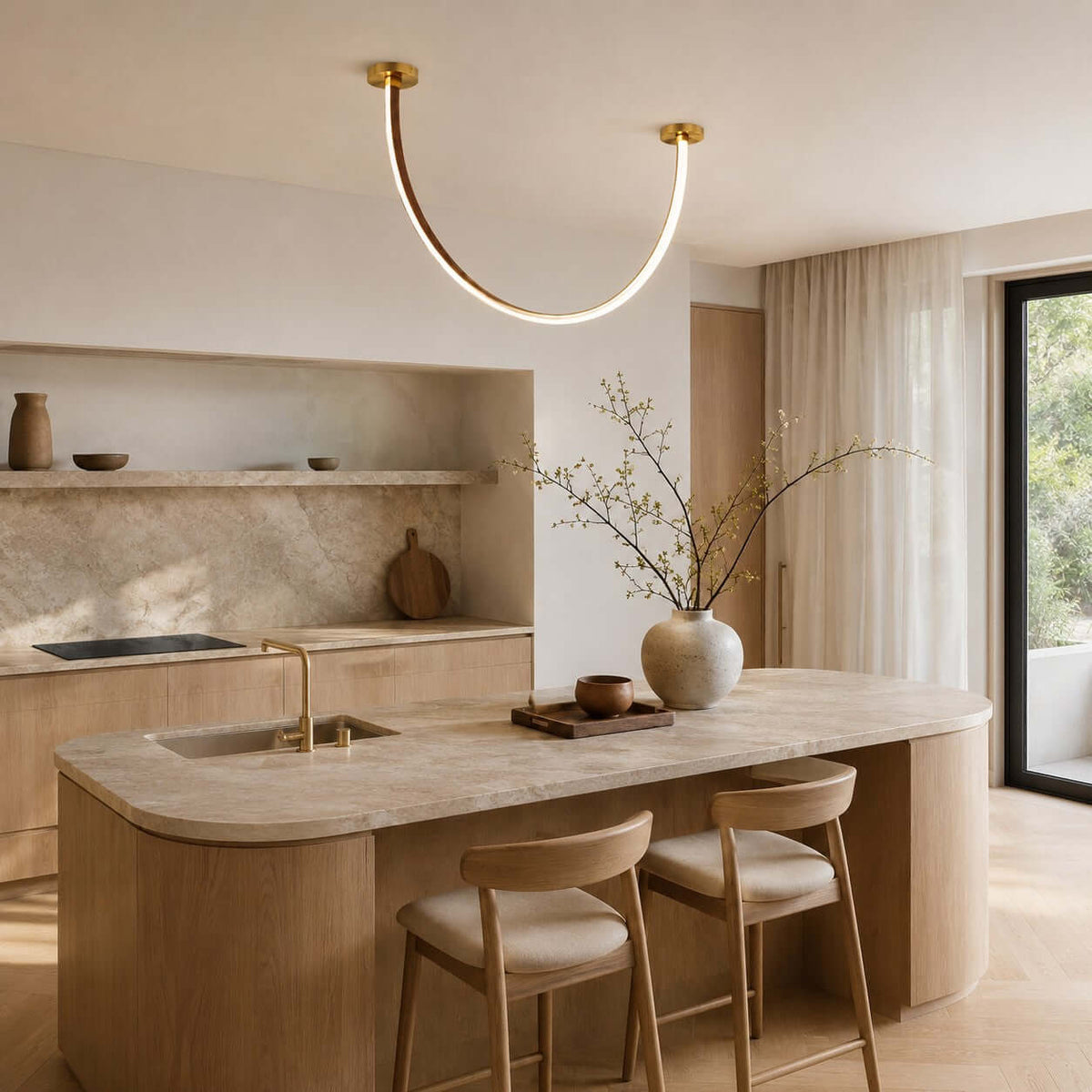 Modern LED ceiling light for hallways with curved arms