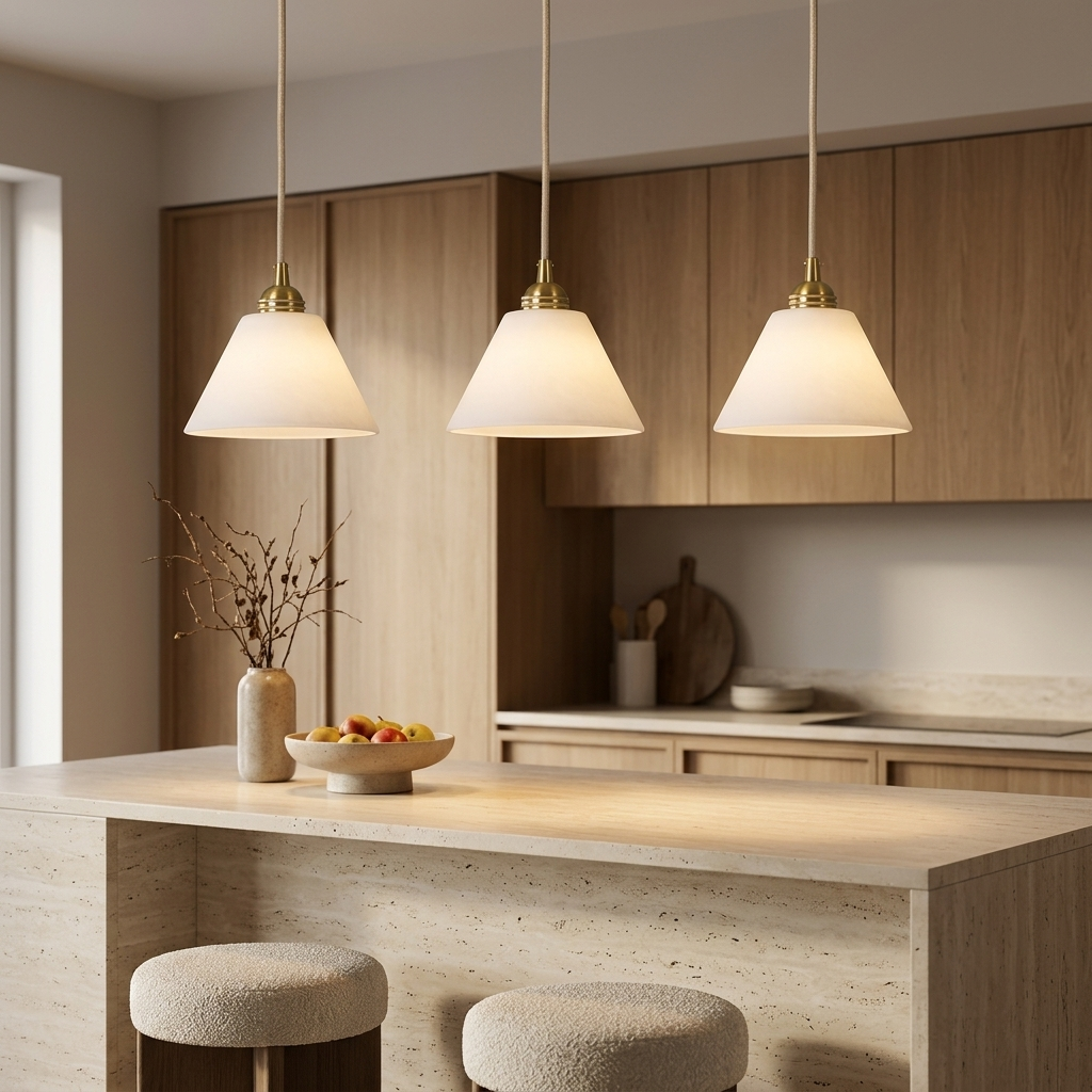 Conical pendant light for the hallway with a brass detail