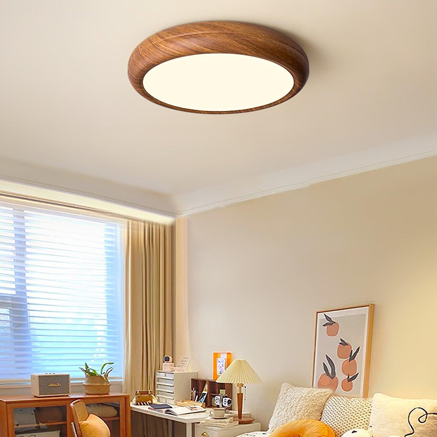 Ronde plafondlamp met houtnerf effect