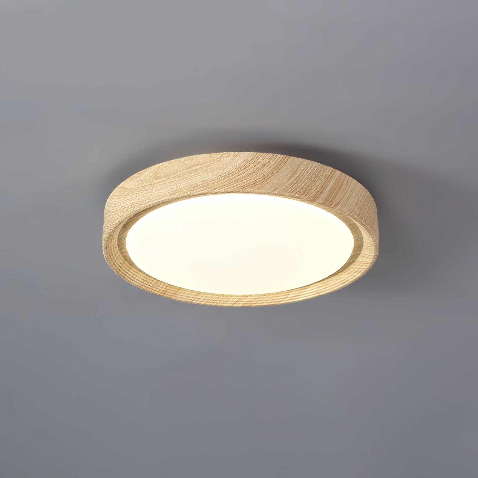 Lampa sufitowa okrągła z efektem słojów drewna
