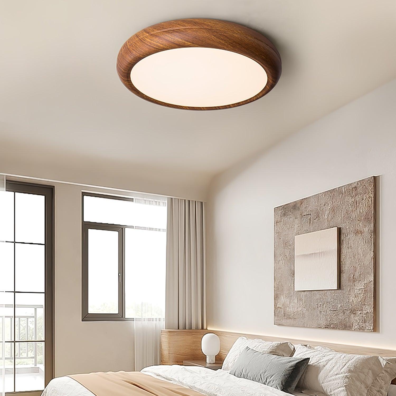 Lampa sufitowa okrągła z efektem słojów drewna