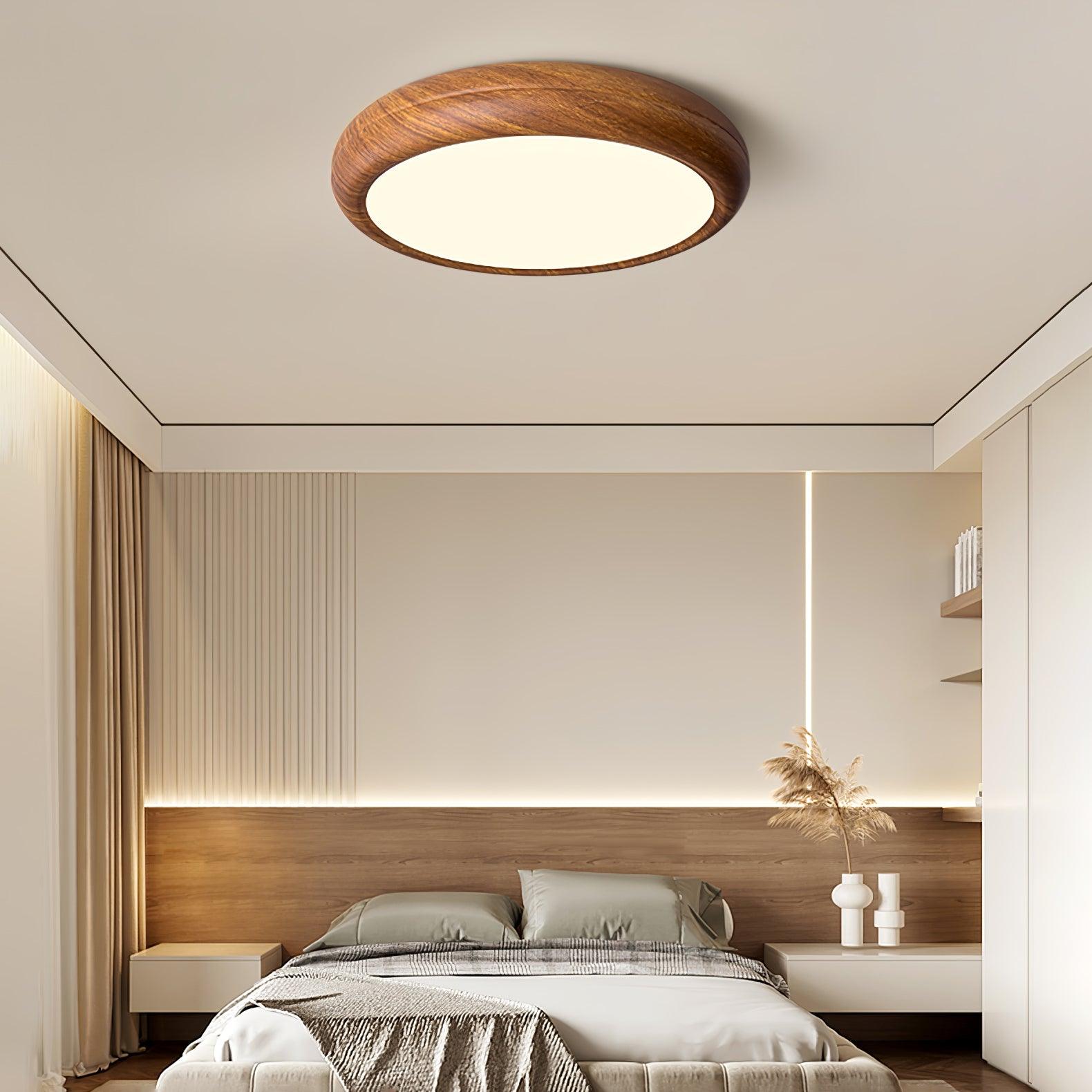 Ronde plafondlamp met houtnerf effect