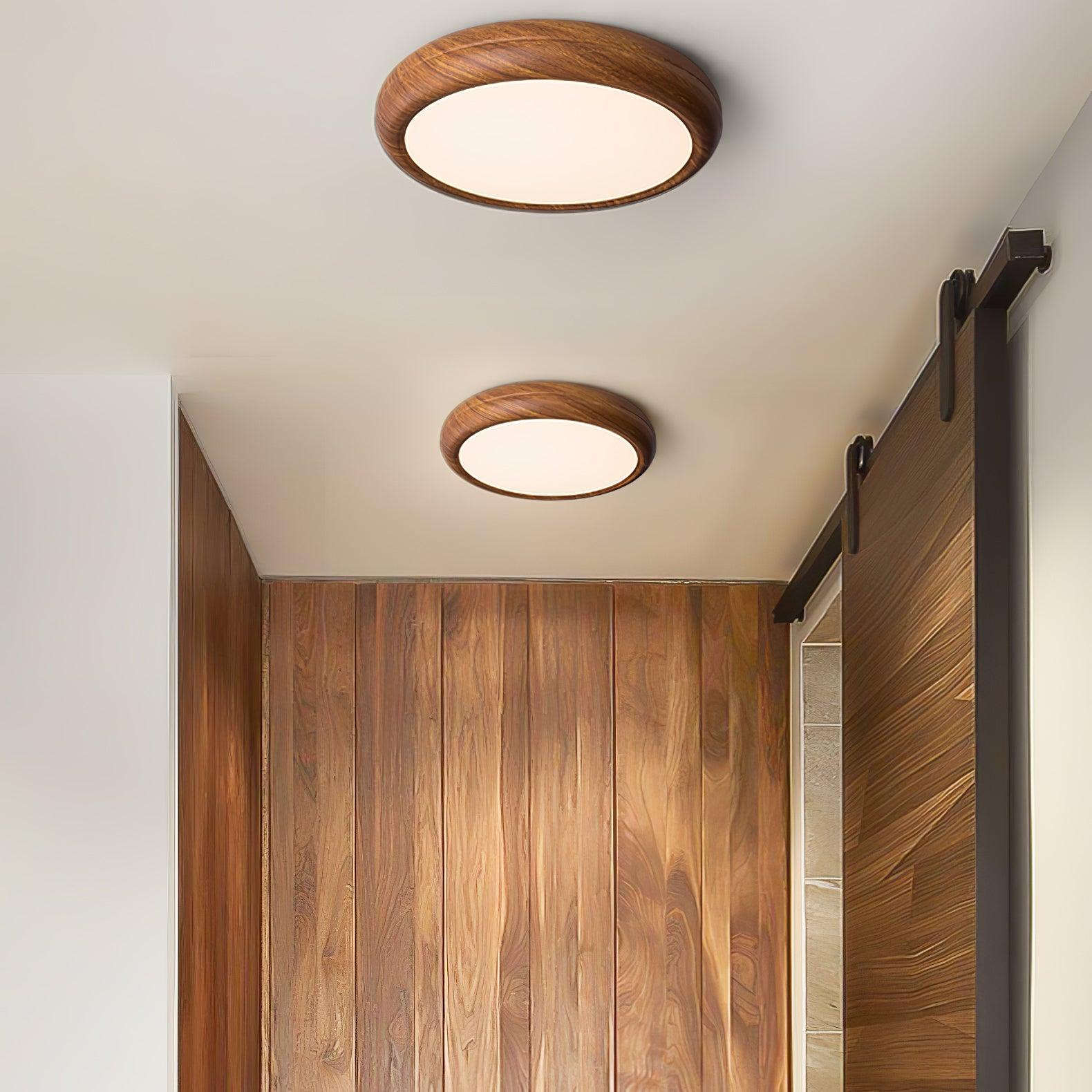 Lampa sufitowa okrągła z efektem słojów drewna