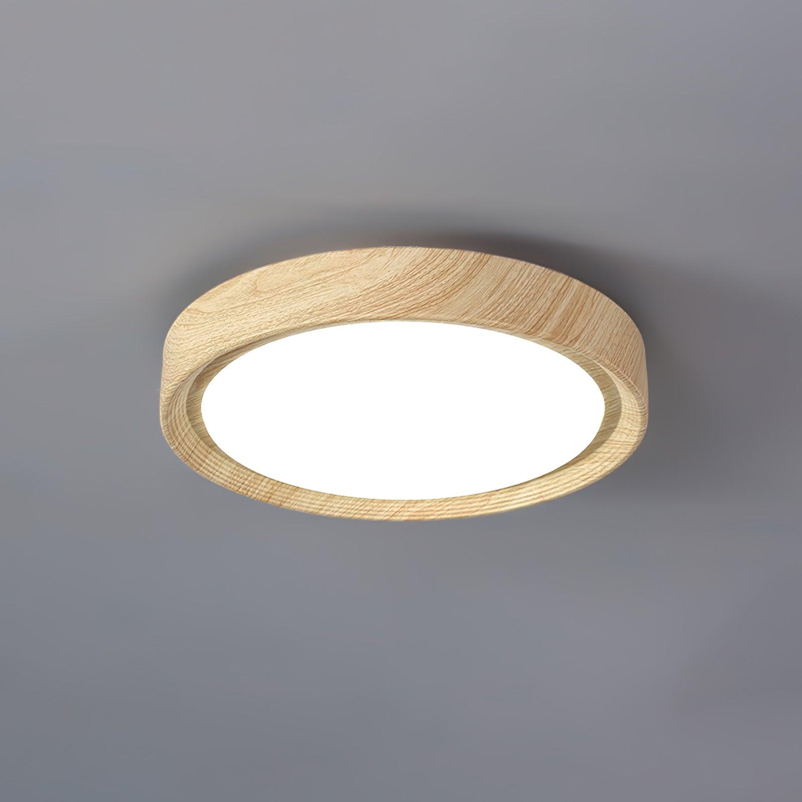 Lampa sufitowa okrągła z efektem słojów drewna