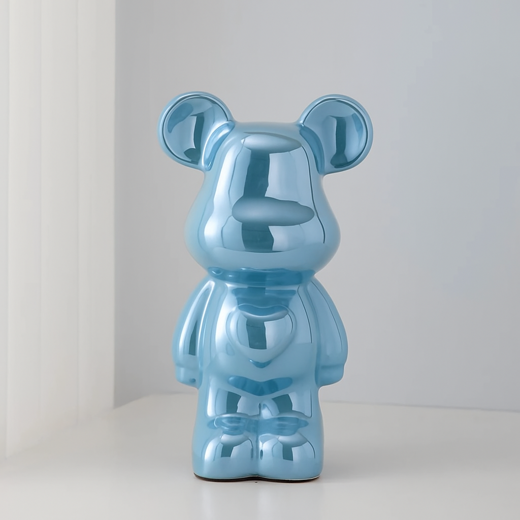 Bear figurine with mirrored metallic surface