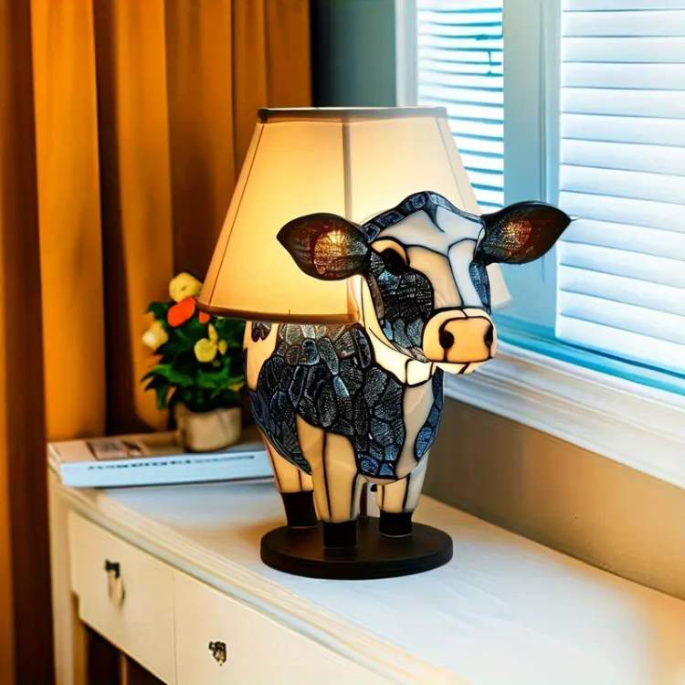 LED-tafellamp met koeienmotief, oplaadbaar via USB