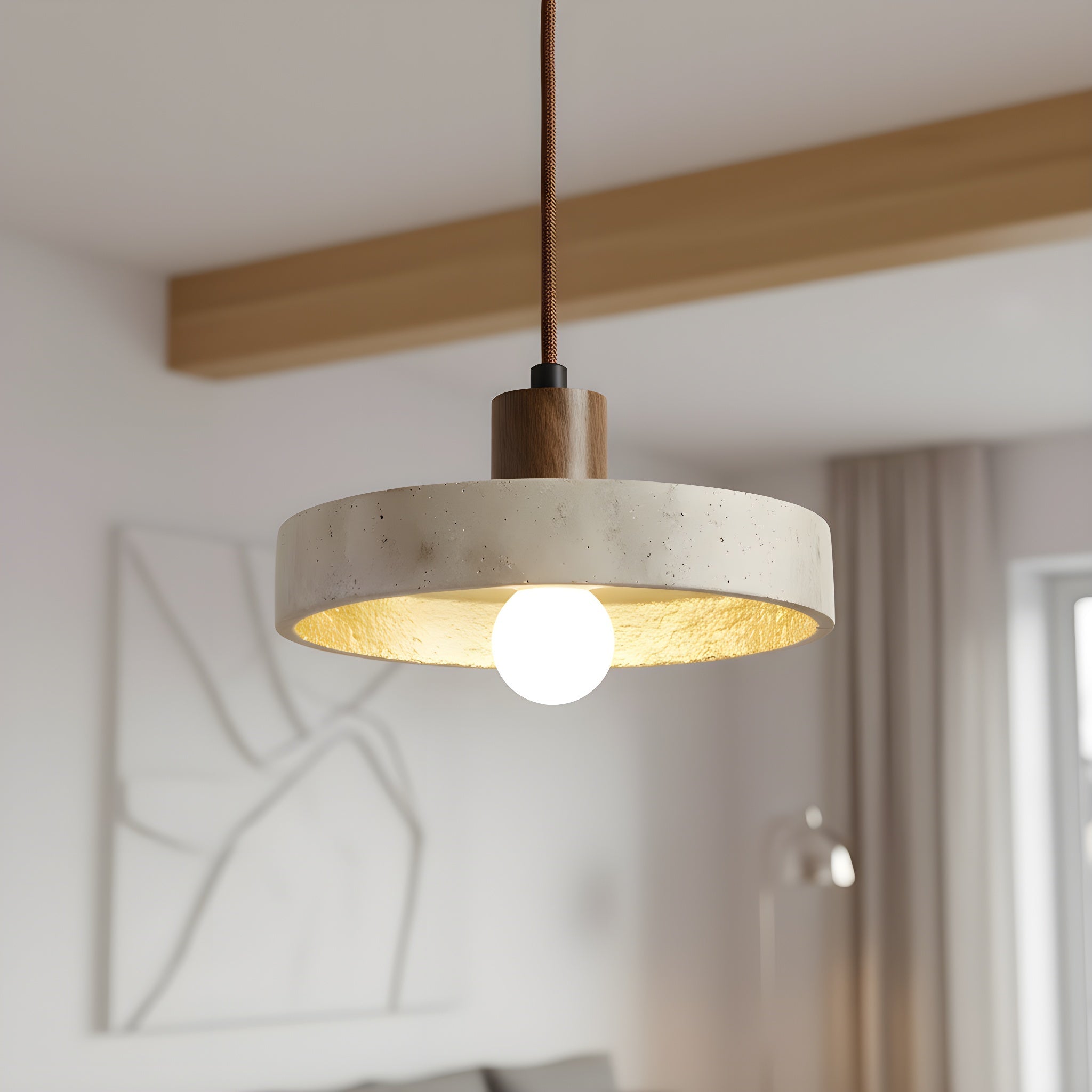 Minimalistyczna lampa wisząca Bauhaus z trawertynu